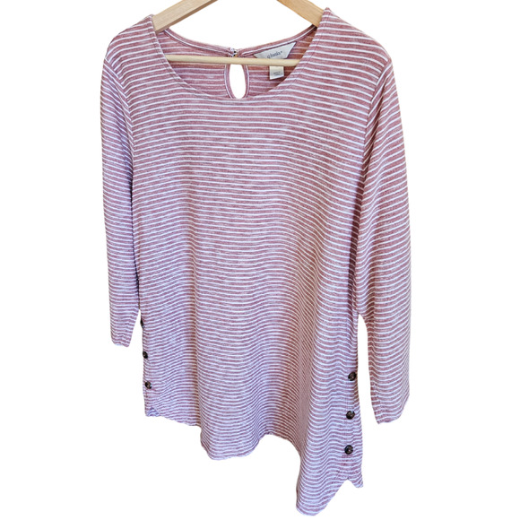 CJ Banks Women's 3/4 Sleeve Striped Pink Scoop Neck Blouse Size 1X - Picture 2 of 9